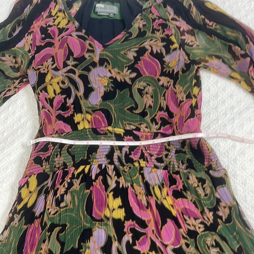 Anthropologie Genevieve Lace Mini Dress black long sleeve floral gauze S SP - Picture 7 of 11